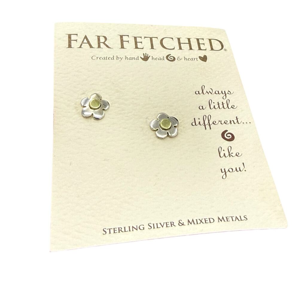 Far Fetched Flower Daisy Post Stud Earrings 925 Sterling Silver Fair Trade - Picture 3 of 4
